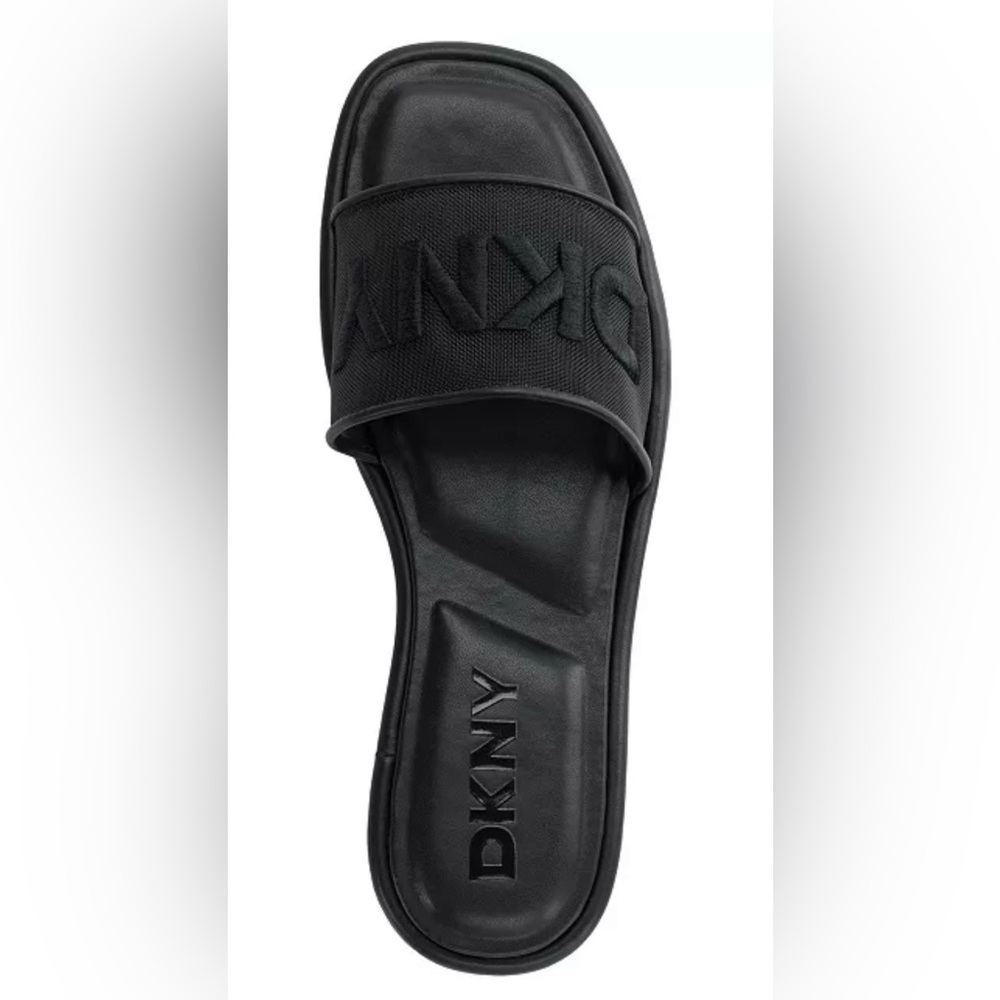 DKNY Black Slide Sandals with Logo Strap